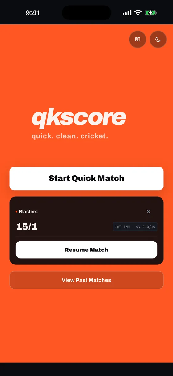 Home Screen with Resume Match, dark mode