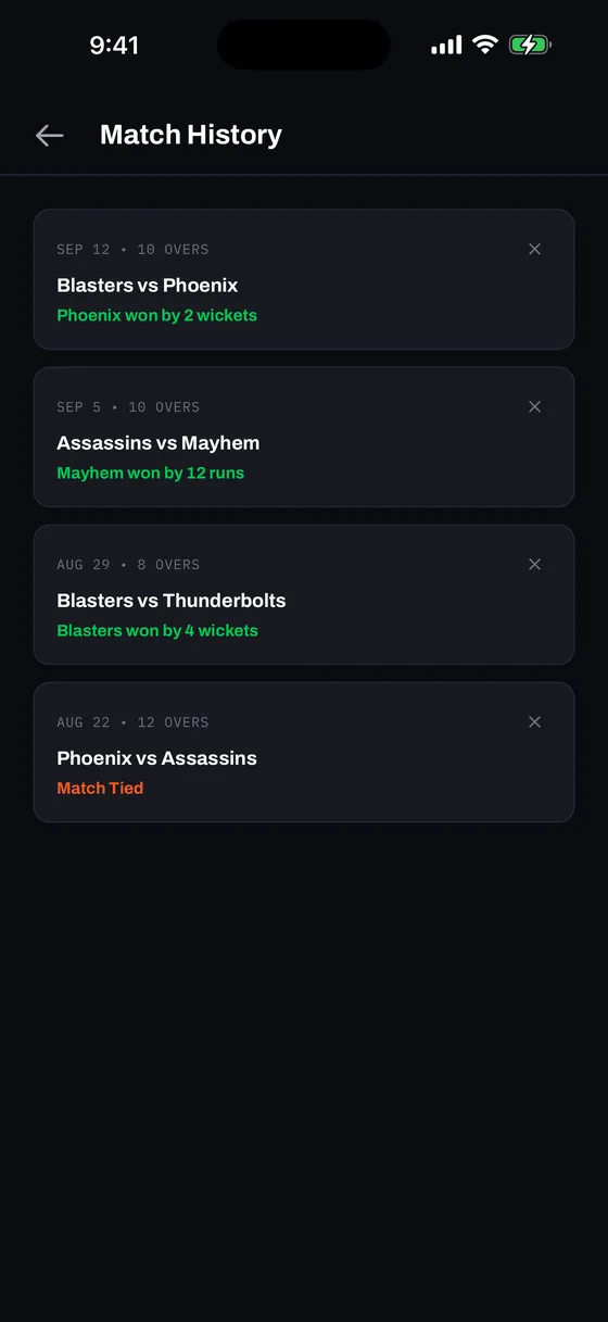 Match History, dark mode