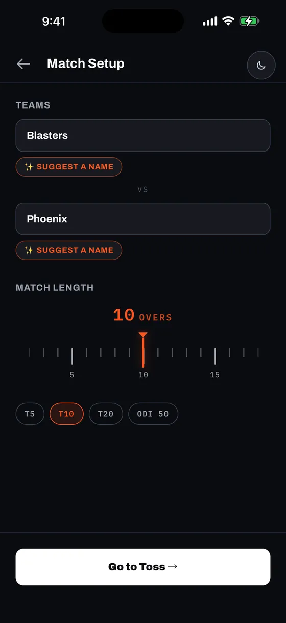 Match Setup, dark mode