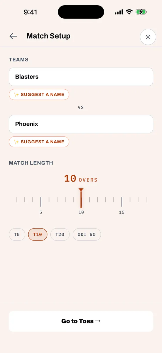 Match Setup, light mode