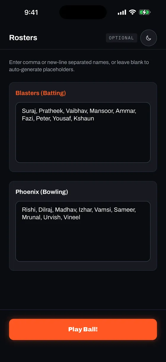 Roster Screen, dark mode