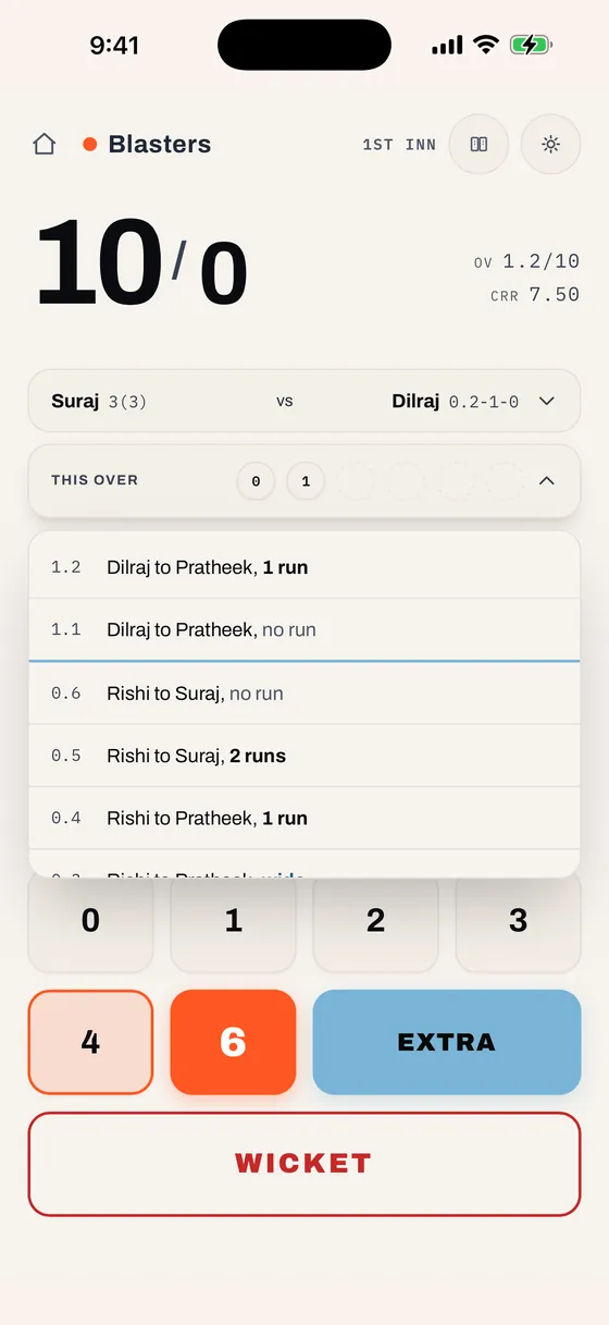 Ball-by-Ball Commentary Feed Expanded, light mode