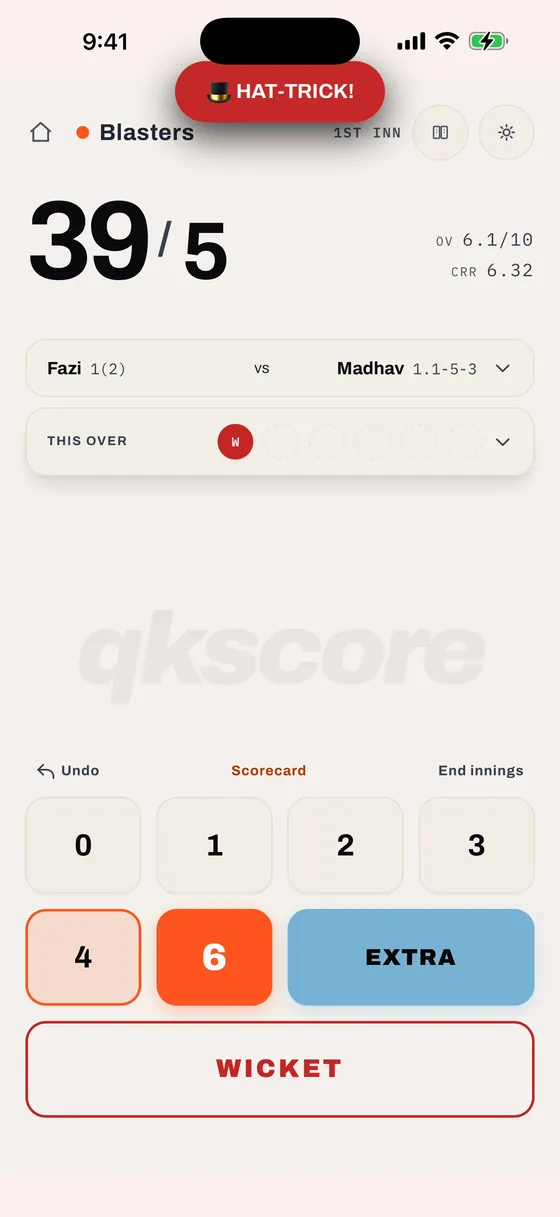 Bowler hat-trick celebration, light mode