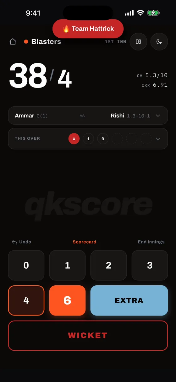 Team hat-trick celebration, dark mode