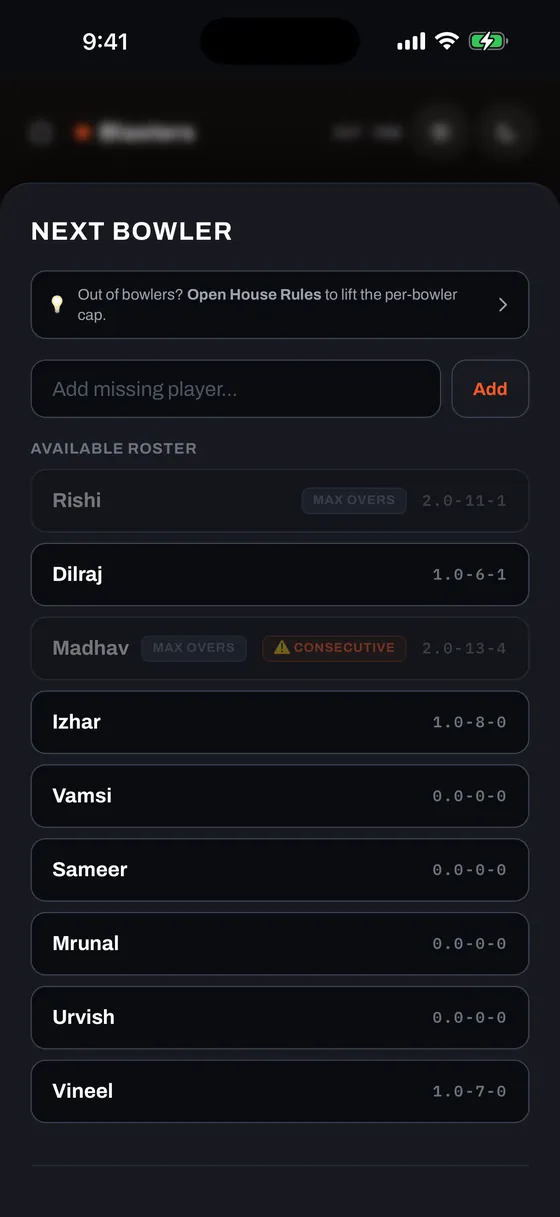 Player Swap Modal, dark mode