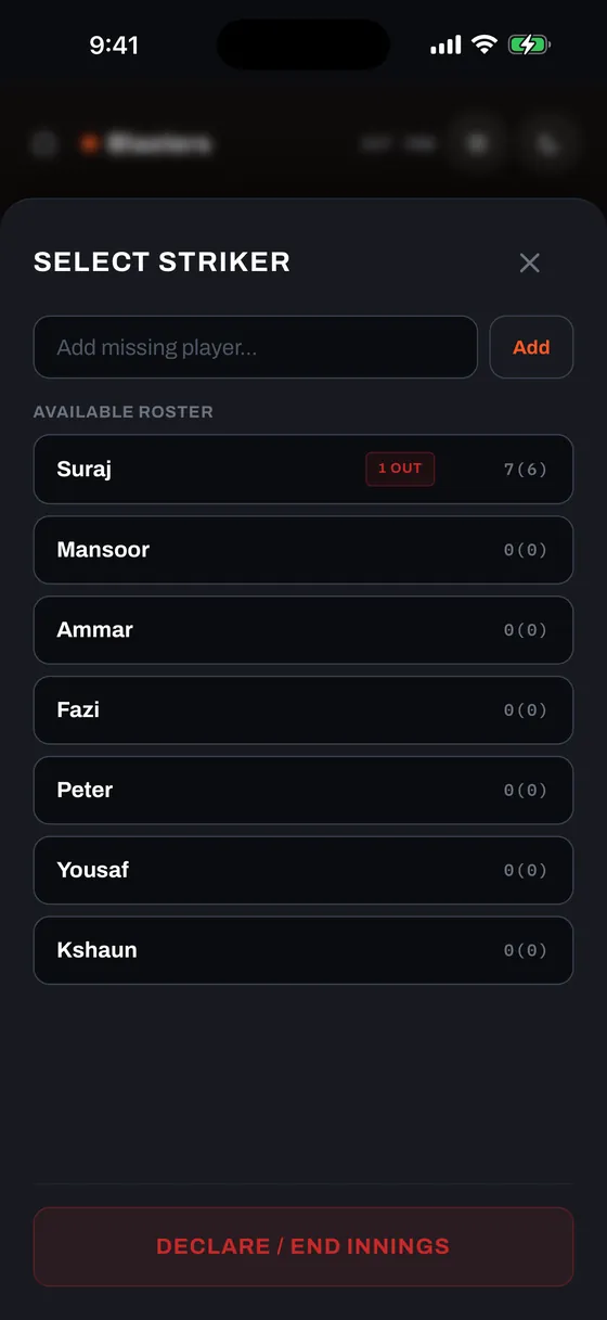 Selecting replacement batter, dark mode