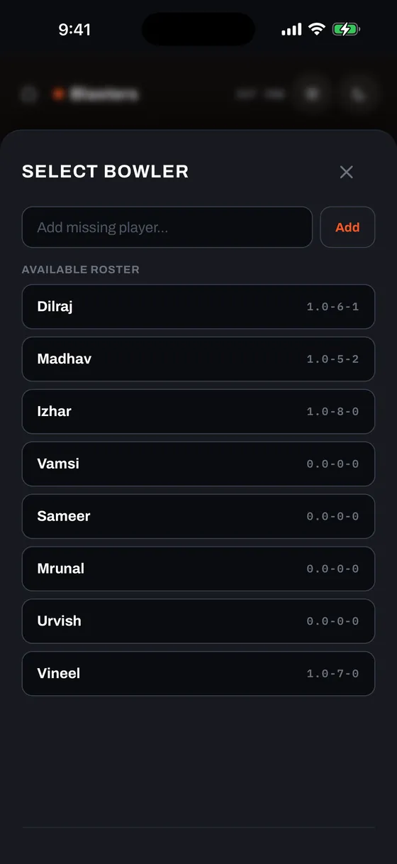 Selecting replacement bowler, dark mode