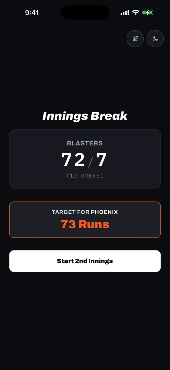 Innings Break, dark mode
