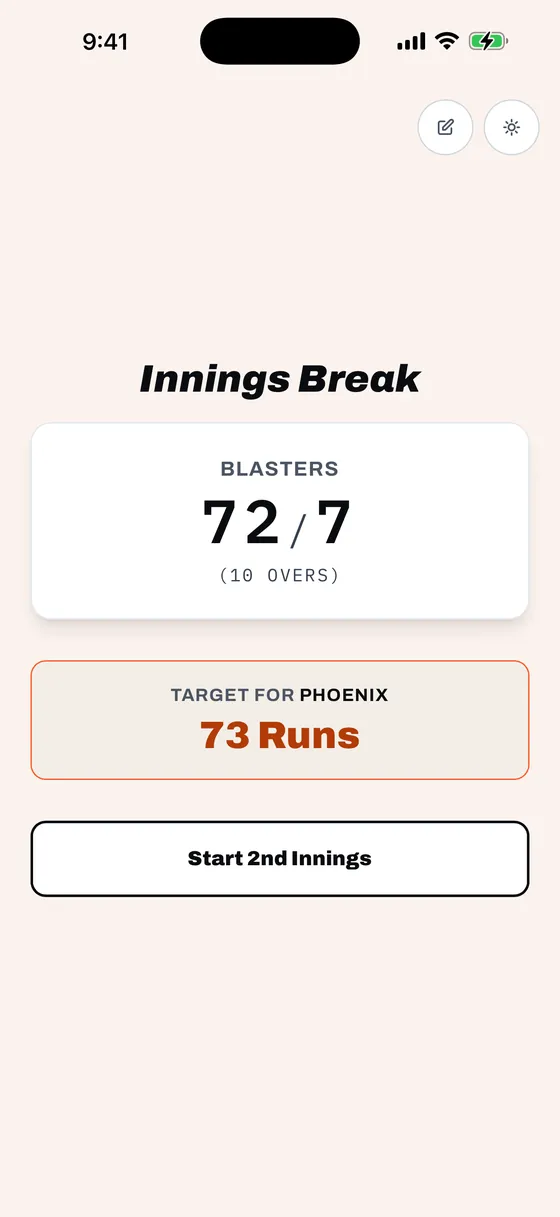 Innings Break, light mode