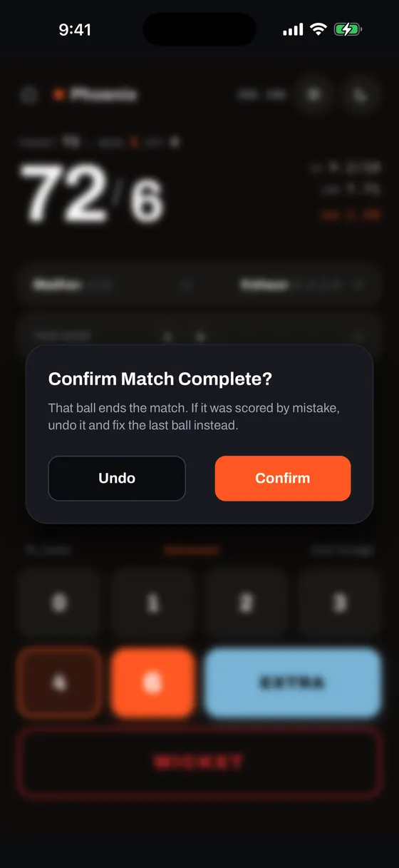 Confirm Match Complete Modal, dark mode