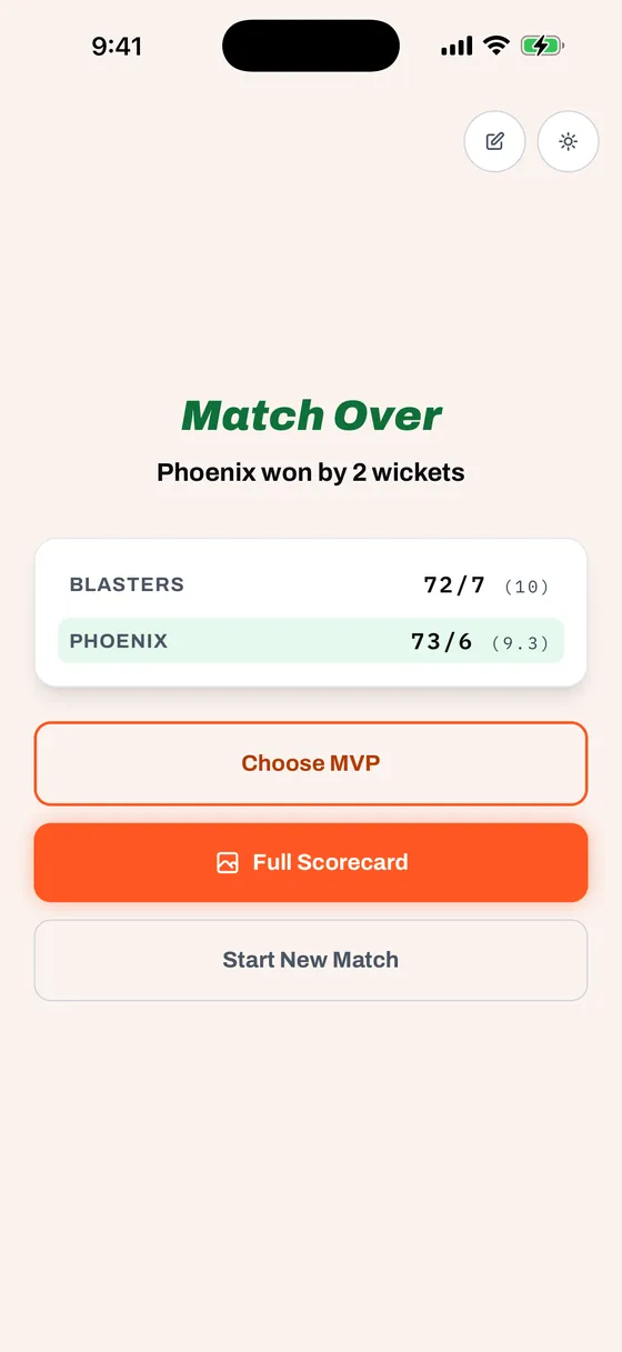 Match Complete Screen, light mode